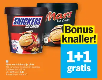 Albert Heijn Mars en Snickers ijs pints 450ml aanbieding