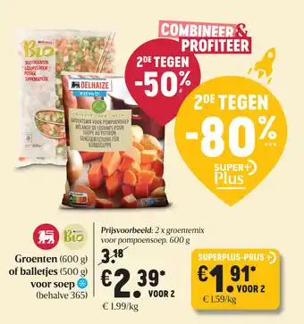Delhaize Groenten of balletjes voor soep aanbieding