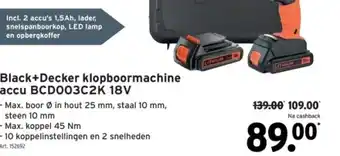 GAMMA Black+Decker klopboormachine accu BCD003C2K 18V aanbieding