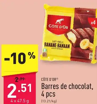 ALDI CÔTE D'OR Barres de chocolat, 4 x 47.5g aanbieding