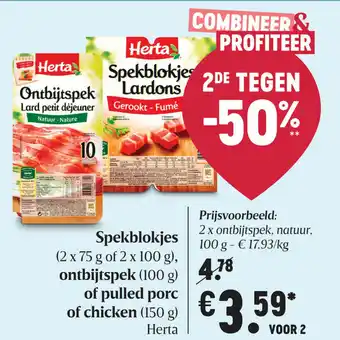 Delhaize Spekblokjes ontbijtspek of pulled porc of chicken aanbieding