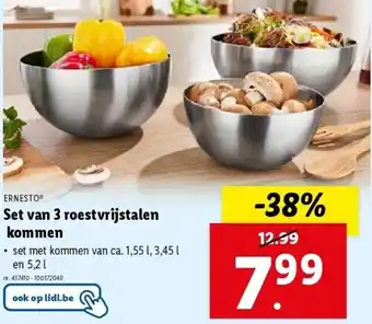 Lidl Set van 3 roestvrijstalen kommen aanbieding