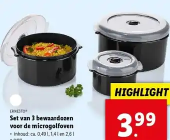 Lidl Set van 3 bewaardozen voor de microgolfoven aanbieding