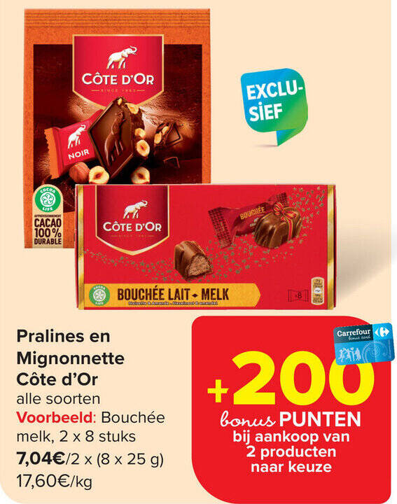 Côte d'Or Pralines en Mignonnette promotie bij Carrefour Market