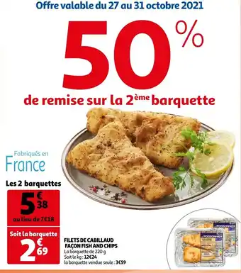 Auchan Filets de Cabillaud Facon Fish and Chips 220g aanbieding