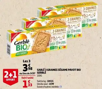 Auchan Gerble Bio Sable 3 Graines Sesame Pavot 3*130g aanbieding