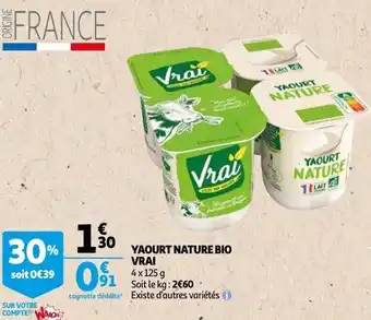 Auchan Vrai Yaourt Nature Bio 4*125g aanbieding