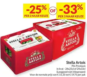 Intermarché Stella Artois Pils Premium In krat - 24x25cl of 24x33cl (Leeggoed niet inbegrepen) aanbieding