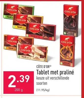 ALDI Cote D'Or Tablet Met Praline 200g aanbieding