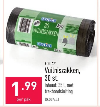 ALDI Folia Vuilniszakken, 30 st. per pak aanbieding