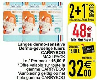 Cora Langes dermo-sensitive dermo-gevoelige luiers carryboo maxi-pack aanbieding