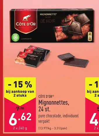 ALDI Cote D'Or Mignonnettes, 24 st. 2 x 240g aanbieding