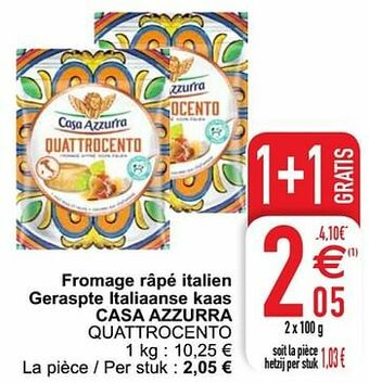 Cora Fromage râpé italien geraspte italiaanse kaas casa azzurra quattrocento aanbieding