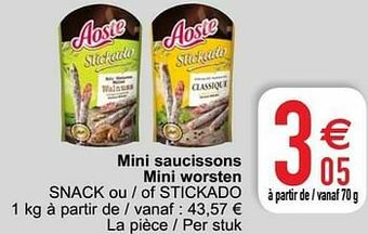 Cora Mini saucissons mini worsten snack ou - of stickado aanbieding