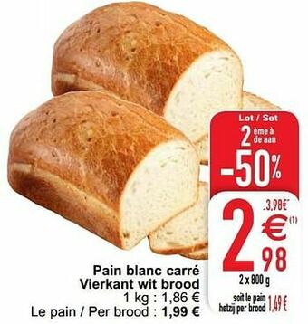 Pain blanc carré vierkant wit brood