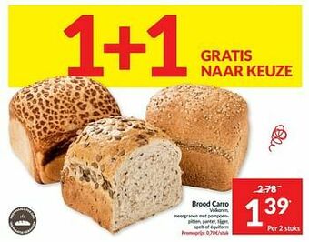 Brood carro volkoren meergranen met pompoenpitten panter tijger spelt of équiform