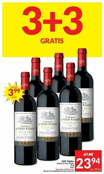 Intermarché Aoc médoc château le vieux roudey 2018 rood aanbieding