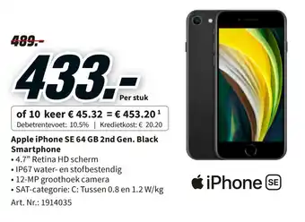 MediaMarkt Apple iPhone SE 64 GB 2nd Gen. Black Smartphone aanbieding