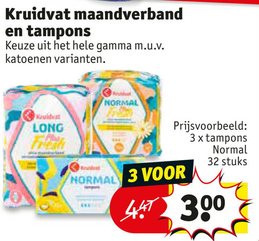 Maandverband en tampons promotie bij Kruidvat