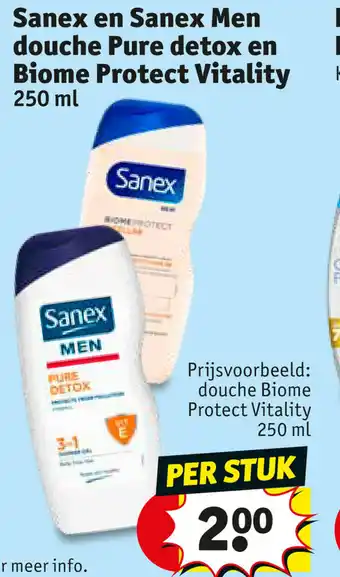 Kruidvat Sanex en Sanex Men douche Pure detox en Biome Protect Vitality 250ml aanbieding