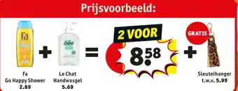 Kruidvat Fa Go Happy Shower + Le Chat Handwasgel + Sleutelhanger aanbieding