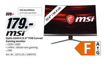 MediaMarkt MSI Optix G24C4 23.6" FHD Curved Gaming monitor aanbieding