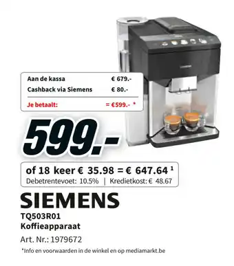 MediaMarkt Siemens TQ503R01 Koffieapparaat aanbieding