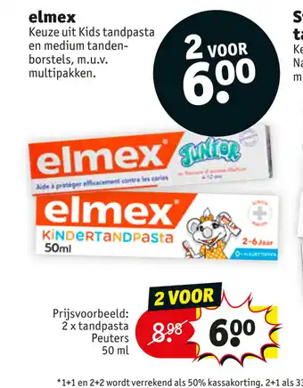 Kruidvat Elmex 2 voor 2 x Tandpasta Peuters 50 ml aanbieding