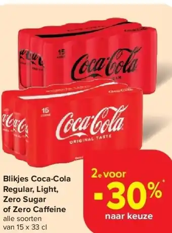 Carrefour Blikjes Coca-Cola Regular, Light, Zero Sugar of Zero Ca eine aanbieding