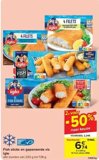 Carrefour Fish sticks en gepaneerde vis Iglo aanbieding