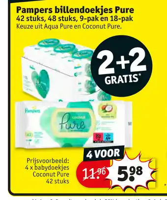 Kruidvat Billendoekjes Pure 4 x Babydoekjes Coconut Pure 42 stuks aanbieding