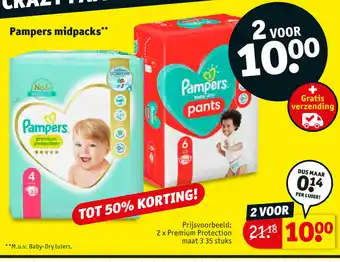 Kruidvat Pampers Midpacks 2 x Premium Protection Maat 3 35 stuks aanbieding