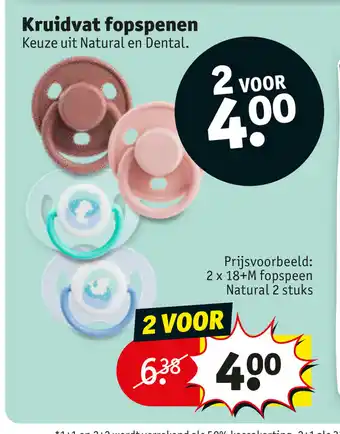 Kruidvat Fopspenen 2 voor 2 x 18+M Fopspeen Natural 2 stuks aanbieding