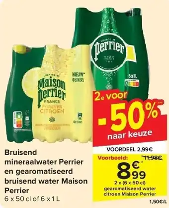 Carrefour Bruisend mineraalwater Perrier en gearomatiseerd bruisend water Maison Perrier aanbieding