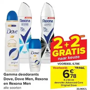 Carrefour Gamma deodorants Dove, Dove Men, Rexona en Rexona Men aanbieding