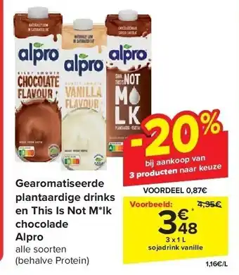 Carrefour Gearomatiseerde plantaardige drinks en This Is Not M*lk chocolade Alpro aanbieding