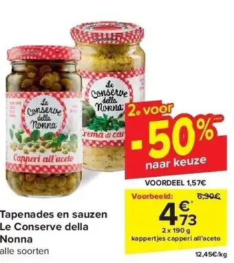 Carrefour Tapenades en sauzen Le Conserve della Nonna aanbieding