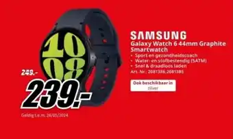 MediaMarkt SAMSUNG Galaxy Watch 6 44mm Graphite Smartwatch aanbieding