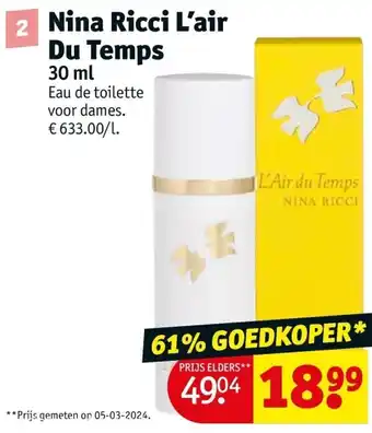 Kruidvat Nina Ricci L’air Du Temps aanbieding