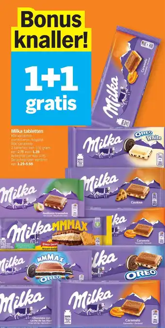 Albert Heijn Milka tabletten 2 tabletten van 100 gram aanbieding