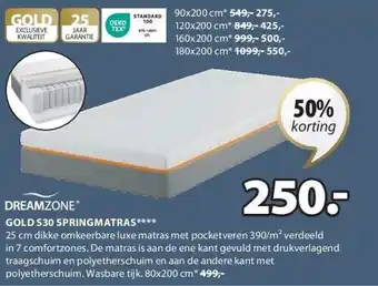 Jysk GOLD S30 SPRINGMATRAS aanbieding