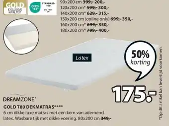 Jysk GOLD T80 DEKMATRAS aanbieding