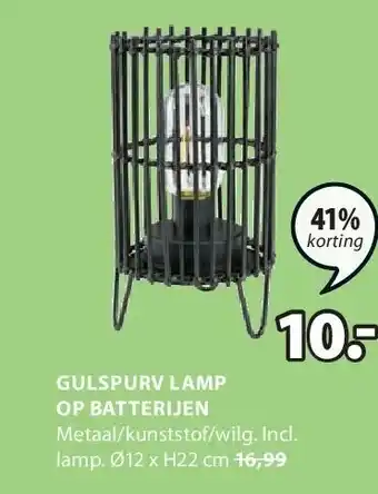 Jysk GULSPURV LAMP OP BATTERIJEN aanbieding