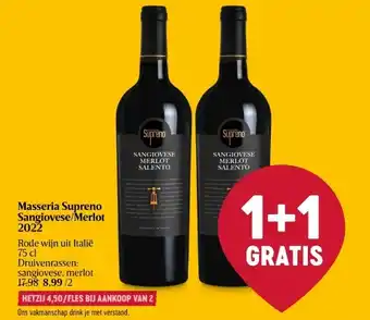 Delhaize Masseria Supreno Sangiovese/Merlot 2022 aanbieding