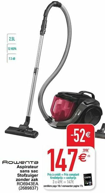 Cora Rowenta aspirateur sans sac stofzuiger zonder zak ro6943ea aanbieding