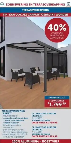 Zelfbouwmarkt TERRASOVERKAPPING SUNSET aanbieding