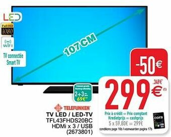 Cora Telefunken tv led - led-tv tfl43fhds20bc aanbieding