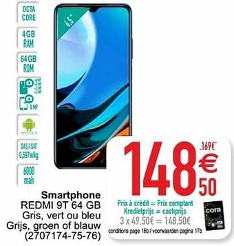 Cora Xiaomi smartphone redmi 9t 64 gb aanbieding