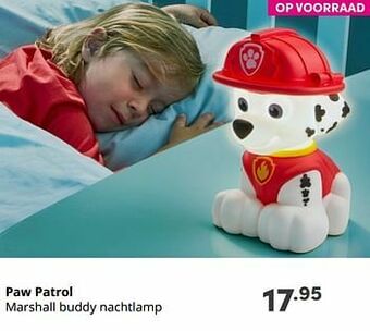 Baby & Tiener Paw patrol marshall buddy nachtlamp aanbieding