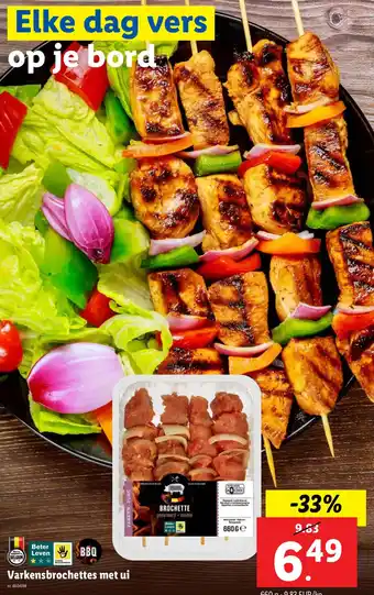 Lidl Varkensbrochettes met ui aanbieding